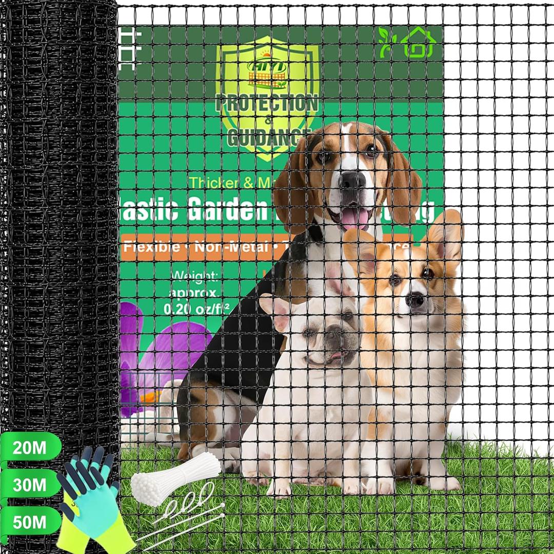 Temporary Garden Fence 4ft x 100ft, Plastic Fencing with Reinforced Edges, Includes 50 Zip Ties, for Yard, Garden, Poultry, Deer & Construction Use
