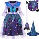 Spooktacular Creations Halloween Child Girl Light-Up Witch Dress, Toddlers Colorful Glow Witch Outfit for Role Play Parties (Toddler(3-4 yrs))