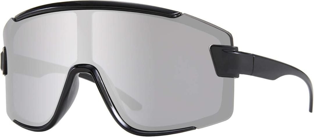 Karsaer Vision Big Shield Wraparound Sunglasses Rave for Men Women Neon Sun Visor Glasses Cycling Ski Shades 80s 90s (Silver Mirror)