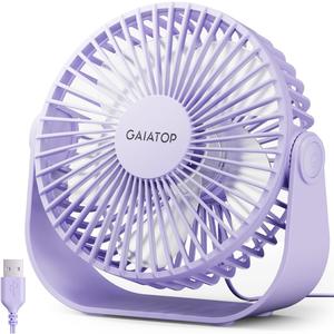 Gaiatop USB Desk Fan, 3 Speeds Strong Airflow, 5.5 Inch Portable 90 Rotate Quiet Cooling, Small Personal Table Fans for Bedroom Home Office Travel Purple