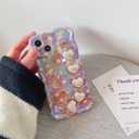 Pretaco Compatible with iPhone 13 Pro Max Case Soft TPU Sparkling Purple Flower Oil Painting, with Luxury Heart Bracelet, Fashionable Wave Edge Shape, Drop and Shock Resistant, for Women and Girls