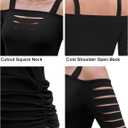 Bellelily Womens Sexy Tops Cut Out Cold Shoulder Half Sleeve Shirts Square Neck Hollow Out Ruched Concert Rock Tee Blouse (Black, XXL)