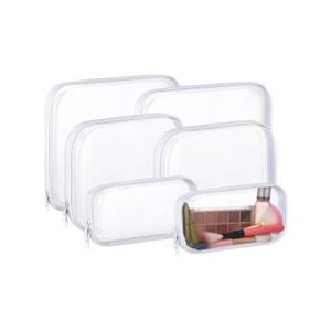 Hoolerry 6 Pcs Hard Clear Zipper Case Transparent Zipper Hard Pouch for Snacks Makeup Bag Plastic Cosmetic Bag Portable Travel Organizer for Makeup Storage(White,Big,Medium,Small)