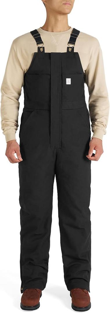 HISEA Men's Insulated Bib Overalls, Winter Water Resistant Duck Canvas Overall, Loose Fit Utility Workwear for Cold Weather (Medium, Black)