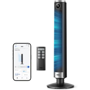 DREO Smart Tower Fan for Bedroom, 40-45 Adjustable Height, 9 Speeds | 28 ft/s Velocity, Quiet Fan with DC Motor, 4 Modes, 90Oscillating Standing Fan, 12H Timer for Home, APP and Voice Control