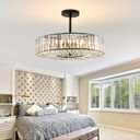 Piepooye 8 Lights Modern Large Crystal Chandelier Black Round Semi Flush Mount Ceiling Light Fixture Farmhouse Chandelier for Dinning Room Living Room Bedroom Hallway Entryway Kitchen, 21.65 inches