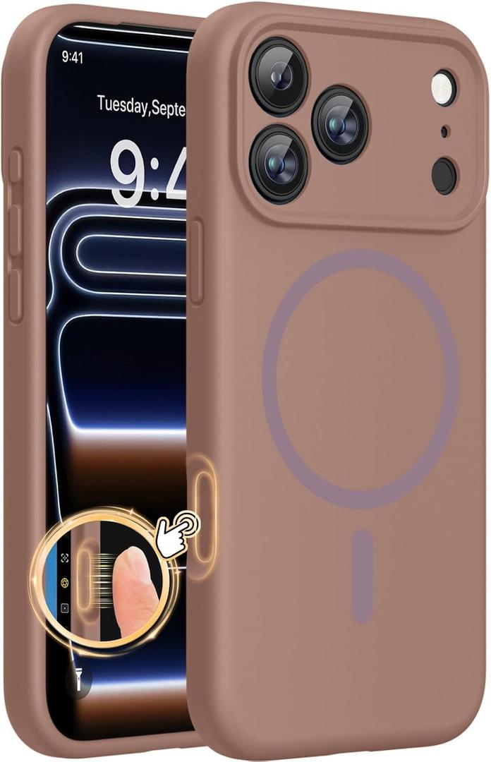 Miracase Magnetic for iPhone 17 Pro Case, Compatible with MagSafe, Integrated Silicone Camera Control Cover, 3.0mm Thicken Shockproof Drop Protection Phone Case for 17 Pro, Chocolate