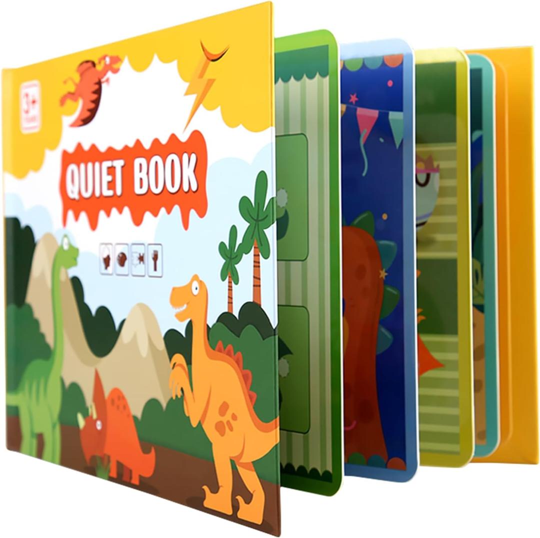 Busy Board from 1 Year Busy Book, Quiete Book Tranquility Book Montessori for Toddlers, Puzzle Book Educational Toys, Kids Preschool Puzzle Book Toy Book for Kids from 2 Years Old (Dinosaurs)