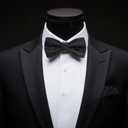 Bow Tie Pocket Square Cufflinks Set for Men, Adjustable Pre-tied Bowtie, Men's Tuxedo Bow Ties (Black)