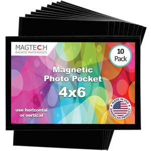 Magtech Magnetic Photo Pocket Picture Frame, Black, Holds 4x6 Inch Photos, 10 Pack, Made in the USA (10046)