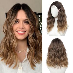 Light Tan Brown Wig 18 Inch Medium Length Wigs for Women Middle Part Synthetic Hair Wavy Wig with Upgraded Strands,Natural Hair Wigs for Daily Party/Halloween Use 18Inch,Light Tan Brown