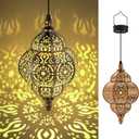 Hanging Solar Lights Outdoor Garden Decor Solar Lantern Waterproof Plastic Moroccan Outdoor Decorations for Patio Pathway Yard Backyard Garden Decorative (1 Pack, Bronze)