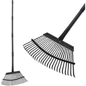 Rake for Leaves, 25 Metal Tines Wide Leaf Rake, 60'' Leaf Rakes for Lawns with Adjustable Steel Handle for Camping Flower Beds Mulch Shrub, Black