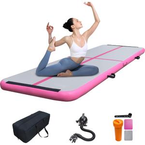 Jospolf 6.6ft Inflatable Gymnastics Air Tumbling Mat Air Cushion for Yoga Fitness Taekwondo Somersault Exercise Training with Electric Pump（Pink）
