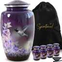 Set of 5 Beautiful Anna's Hummingbird Urns for Human Ashes Adult Female - 1 Large Purple Urn for Ashes for Women with 4 Keepsake Hummingbird Urns - Beautifully Packaged with 4 Funnels & 5 Velvet Bags