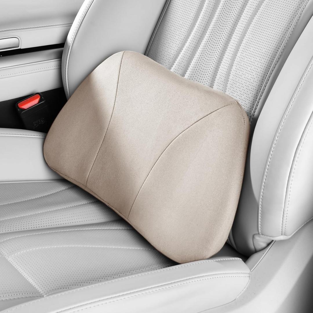 Lumbar Support Pillow,Back Pain Relief Cushion,fits tightly around the waist,Memory Foam,Skin-friendly Suede Fabric,fit Car Drive,Office chair,Rest seat,Improve Posture,Portable,15.5''Lx 8.7''H