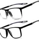 2 Pack Reading Glasses for MenSports Style Blue Light Blocking Readers with Anti Glare Filter Lightweight Eyeglasses (Black&gradual Black(with Spring Hinge))