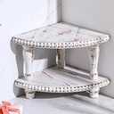 Kigley 2 Tiered Corner Riser for Kitchen Counter Wood Beaded Corner Shelf White Wash Countertop Bathroom Counter Organizer Rustic Decorative Pedestal Stand with Removable Feet for Kitchen Coffee Bar