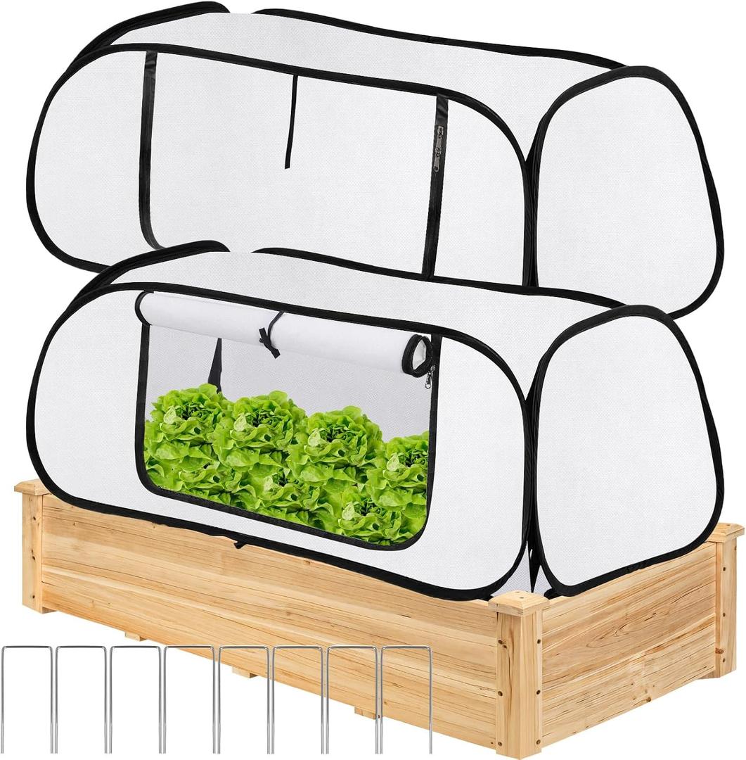 ANGAR 2Pack Pop Up Winter Garden Covers for Raised Beds, 45" x 22" x 16"Plant Covers Freeze Protection, Garden Rows Greenhouse Raised Bed Cover for Seedlings Vegetable Fruits Rows, Includes 16 Stakes