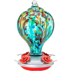 Hummingbird Feeders 32OZ Glass Hummingbird Feeder with Ant Moat, Yard Porch Decor (Teal Blue)