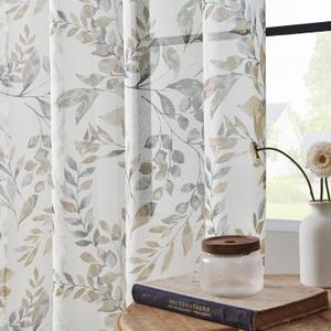 Floral Curtains for Living Room 84 Inch Length Curtain for Bedroom Light Filtering Curtains Transparent Window Treatment Drapes Grommet Top 2 Panels Set (Taupe)