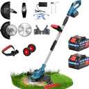20000 RPM Electric Weed Wacker with Wheel,12 Brushless Cordless Weed Eater Battery Powered, String Trimmer/Brush Cutter/Grass Trimmer/Lawn Mower, Edger Weed Trimmer for Garden Yard Tool