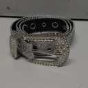 Western-Belts for Women, Men-Belt with Rhinestone Buckle-Belts, Turquoise Carved Pattern Western-Belts (1.5" Silver Rhinestone Belt)