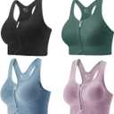 Zip Front Sports Bras for Women-Raceback Medium Support Padded Bra for Workout Yoga Gym Running, XL