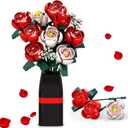 2 x Flower Bouquet Building Set, Artificial Roses Toy Building Set with Vase, Building Blocks Flower Brick Toys for Home Office Decoration, Ideal Gift for Mom, Girlfriend and Kids, 841 PCS