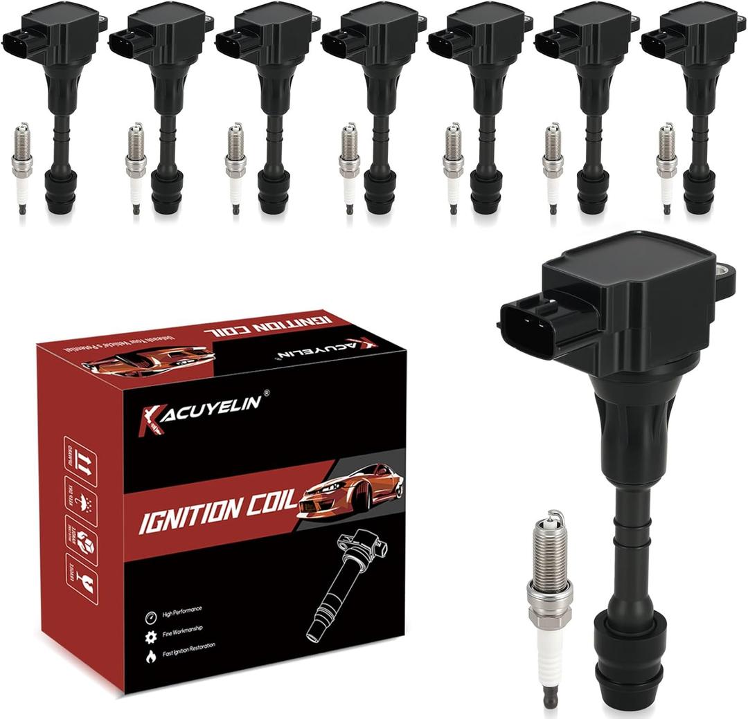 UF510 Ignition Coil Pack and Iridium Spark Plugs Set of 8 Compatible with Infiniti QX56 Nissan Armada Pathfinder Titan V8 5.6L,Replace#,UF482, 22448AR215