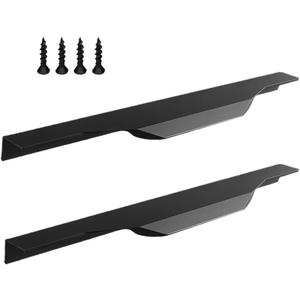 24 Inch Black Finger Edge Pull 2 Pack Cabinet Door Handles Aluminum Alloy Concealed Wardrobe Handle Hidden Invisible Furniture Long Strip Pull for Home Kitchen Bedroom Drawer, Matte 600mm with Screws