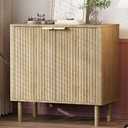 IKALIFE Sideboard Buffet Cabinet with Storage, Modern Fluted Accent Credenza with Doors & Adjustable Shelves, Wood Coffee Bar Console Table for Living Room, Dining Room, Kitchen or Entryway 32.5" Oak 15"D x 31.1"W x 32.5"H
