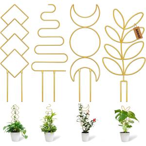 Larger 23inch Plant Trellis for Climbing Plants Indoor, Trellis for Potted Plants with Ties, Metal Climbing Plant Support for Houseplant Flower Pothos Trellis, 4 Different Panels, Pale Gold
