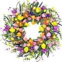 24 Inch Spring & Summer Artificial LED Tulip Wreath with LED Lights, Multicolor, for Easter, Holidays & Celebrations