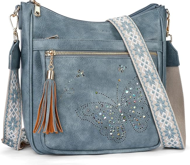 KITEVIUN Medium Crossbody Bags for Women Trendy, Women's Butterfly Shoulder Handbags with Tassel