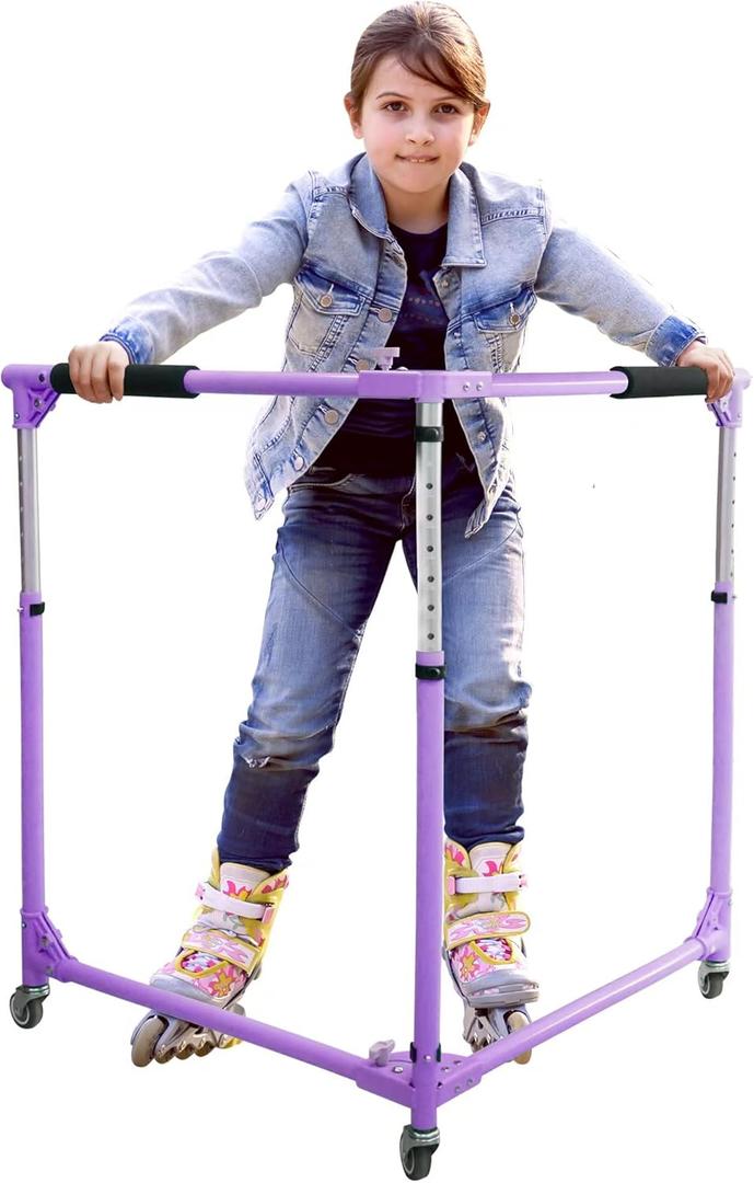 GanFindX Folding Skater Aid for Kids Roller Skating, Roller Skate Trainer for Kids Toddler Adjustable Height Training Walker (Purple)
