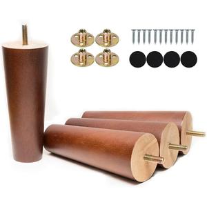 Maricome 6 Inch Wood Furniture Legs Set of 4 Replacement Feet for Cabinet Couch Chair Sofa Legs Mid Century Predrilled M8 Bolt with Mounting Nuts and Screws