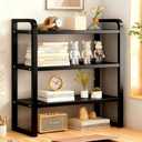 Office Desk Shelf Organizer, Wood Desktop Bookshelf Supplies Storage Rack, Shelf for Top of Desk and Dresser and Cubicle Decor Aesthetic Bookshelf (Black Black-three Tier, 15.75 Lx7.87 Wx22.05 H)