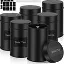 Tanlade 6 Pcs Tea Tin Canister Metal Round Can with Airtight Lid Double Sealed Tea Tin Canisters, with 1 Erasable Chalk Marker and 16 Stickers for Loose Leaf Coffee Sugar, 14 oz