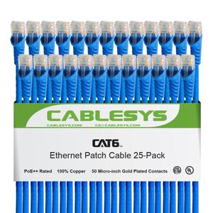 Cablesys Cat 6 Ethernet Patch Cord Snagless Boot, RJ45, Stranded, 550 MHz, UTP, Pure Bare Copper Wire, 24 AWG, LAN Network Patch Cable, Blue, 10 FT, 25-Pack Cablesys Cat 6 Ethernet Patch Cord Snagless Boot, RJ45, Stranded, 550 MHz, UTP, Pure Bare Copper Wire, 24 AWG, LAN Network Patch Cable, Blue, 10 FT, 25-Pack