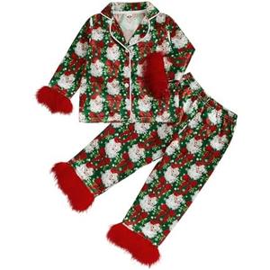 Afunbaby Toddler Baby Girl Boy Silk Satin Pajamas Set Button Down Pjs Kids Long Sleeve Shirt Pants Christmas Pjs Sleepwear (Size 120)