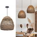 Arturesthome Woven Pendant Light, Modern Boho Hanging Lamp with Handwoven Rattan Shade, Farmhouse Coastal Pendant Light Fixtures for Kitchen Island, Dining Room, Bar, Foyer Hallway D 13.7in