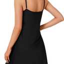 Vrtige Women's Nightgown V Neck Sexy Nightdress Sleeveless Sleepshirt Lace Hem Sleepwear (Black, S)