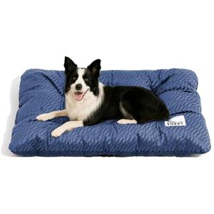 FUNNY FUZZY 42x28 Washable Dog Bed Crate Mat, 2 in1 Pet Pillow Sleeping Bed, Fluffy Deluxe Kennel Mattress for X-Large Dog and Cat,Charcoal Grey,XL,Midnight Blue