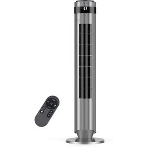 OLIXIS Tower Fan for Bedroom, 28dB Quiet Floor Standing Fan with Remote, 12H Timer, 5 Speeds, 4 Modes, LED Display, Portable Bladeless Oscillating Cooling Fan for Indoor, Home, Office - Grey