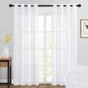 RYB HOME Semi Sheer Curtains 84 inches Long - Linen Textured White Curtains Privacy Large Window Decor for Living Room Bedroom Dining, W 52" x L 84", 2 Panels