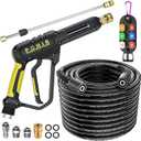 POHIR Pressure Washer Gun and 50FT Hose Kit, 3600 PSI Power Washer Gun Comes With 15in Extension Wand Parts 7 Nozzle Tips Quick Connect Set For Home Cleaning and Car Washing (Mate Black)