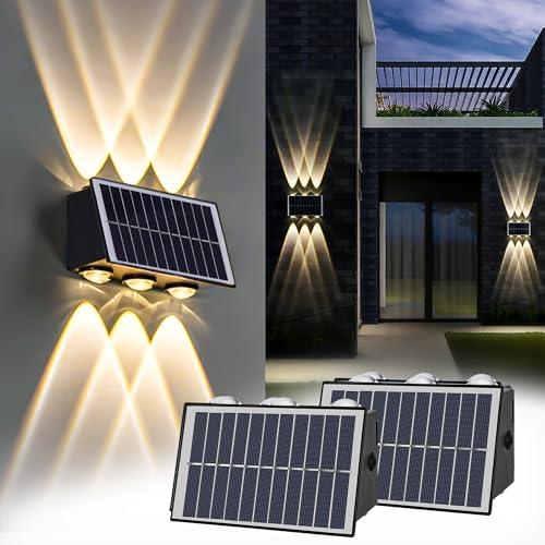 zeyekuku 2 Pack Solar Fence Lights Outdoor, 6 LED Warm White (100 Lumens Each) Waterproof Wall Lights for Yard Garden Pathway Patio, Auto On/Off, IP65, Easy Install – No Wire Needed 