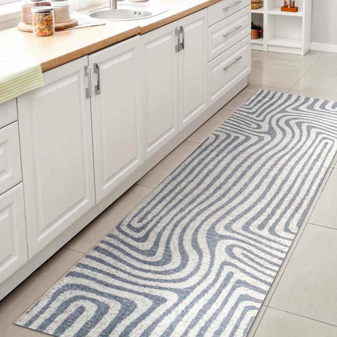 JONATHAN Y Machine Washable Blue/Cream Runner Rug 2X8 ft, Maze Abstract Two-Tone Low-Pile for Living Room, Bedroom, Kitchen, Office, Easy-Cleaning, High Traffic, Pet-Friendly, Non-Shedding WSH309A-28