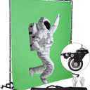 7*6.5FT Green Screen Backdrop with Wheels,Chromakey Green Photography Polyester Background Studio Portable Movable Backdrop Support Stand with Pulley for Streaming,Video Gaming,Zoom Meeting